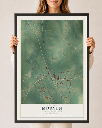 Map of Morven, North Carolina, 24 x 36 inch print in a black wood frame