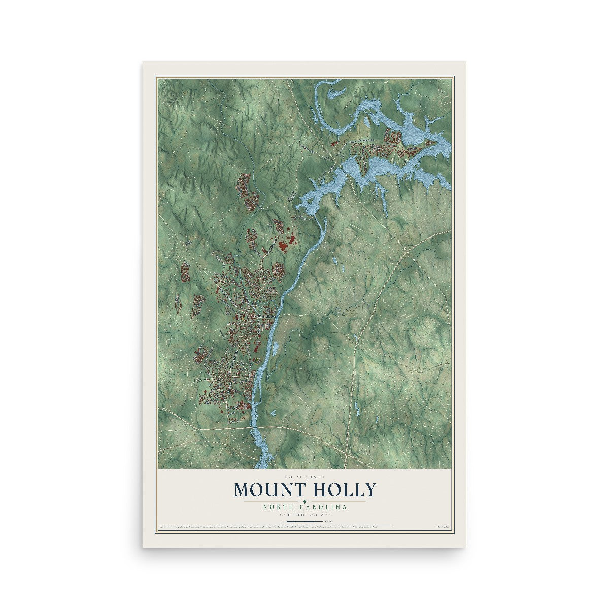 Map of Mount Holly, North Carolina, 12 x 18 inch unframed archival matte print