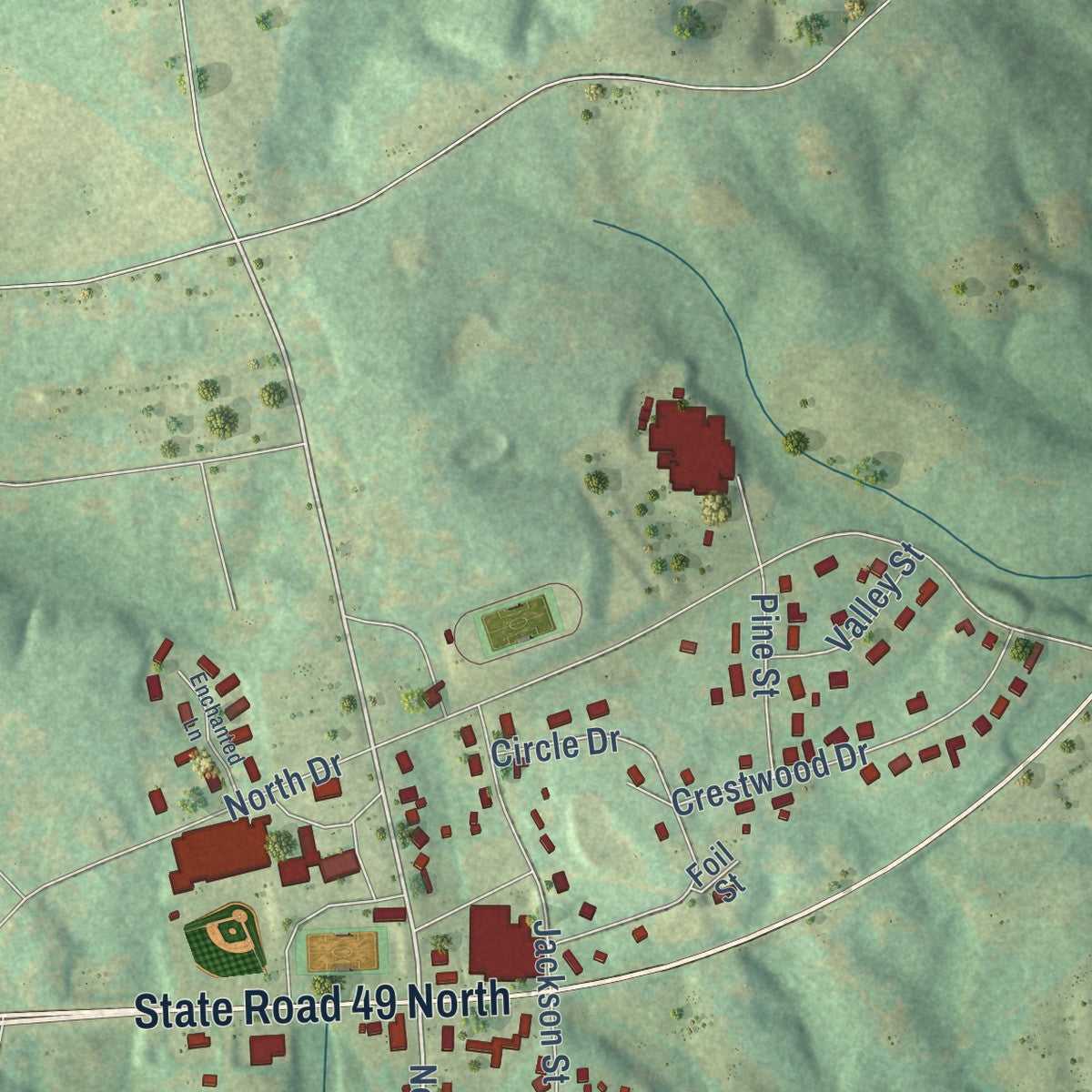 Second close-up of the map of Mount Pleasant, North Carolina print showing more streets and buildings