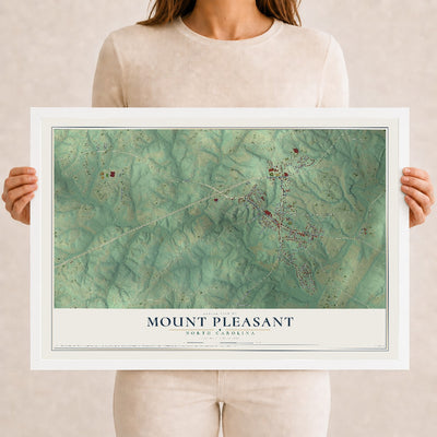 Map of Mount Pleasant, North Carolina, 12 x 18 inch print in a white wood frame