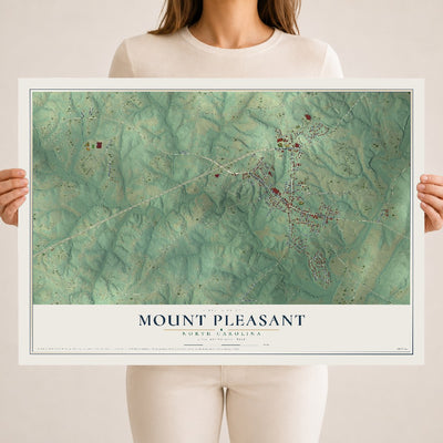 Map of Mount Pleasant, North Carolina, 18 x 24 inch unframed archival matte print