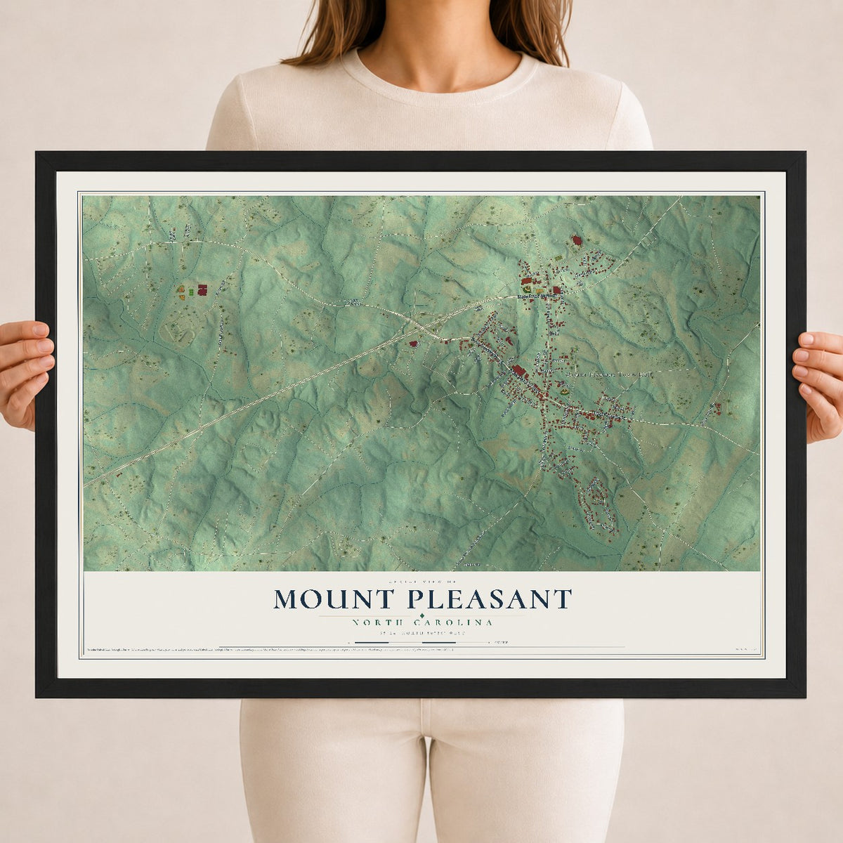 Map of Mount Pleasant, North Carolina, 18 x 24 inch print in a black wood frame