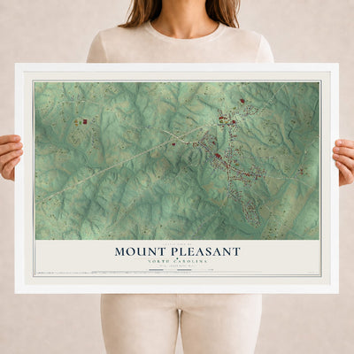 Map of Mount Pleasant, North Carolina, 18 x 24 inch print in a white wood frame