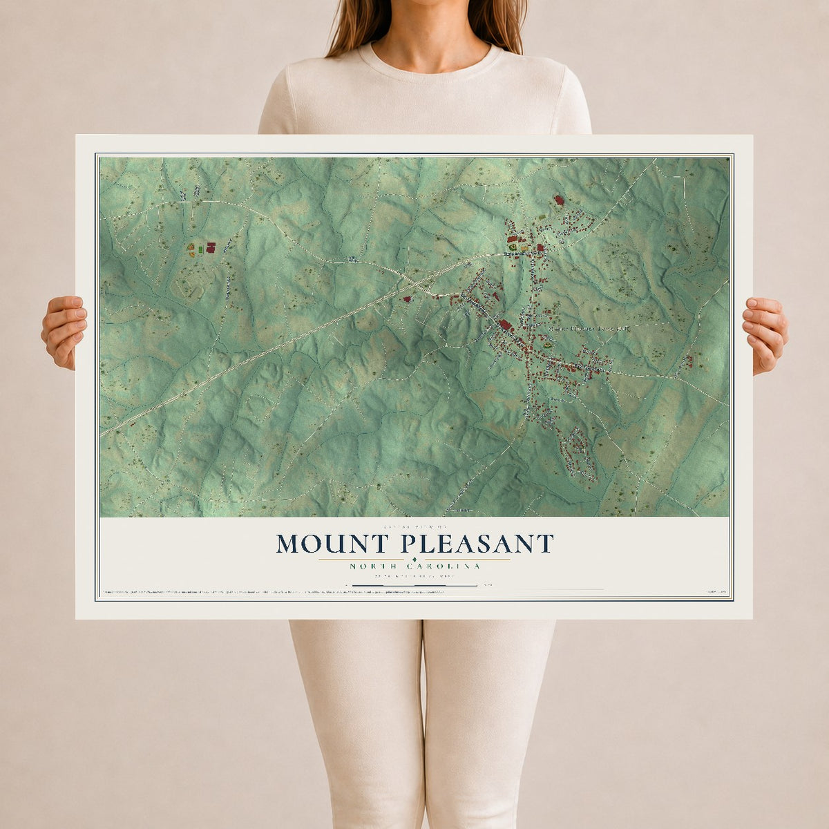 Map of Mount Pleasant, North Carolina, 24 x 36 inch unframed archival matte print