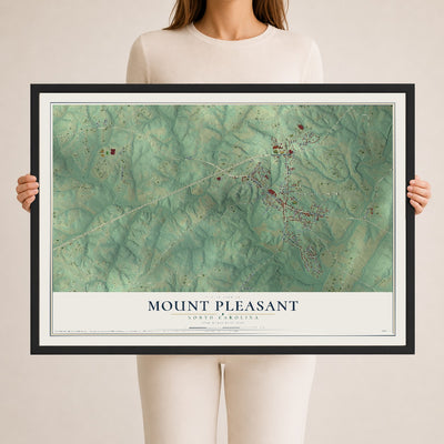 Map of Mount Pleasant, North Carolina, 24 x 36 inch print in a black wood frame