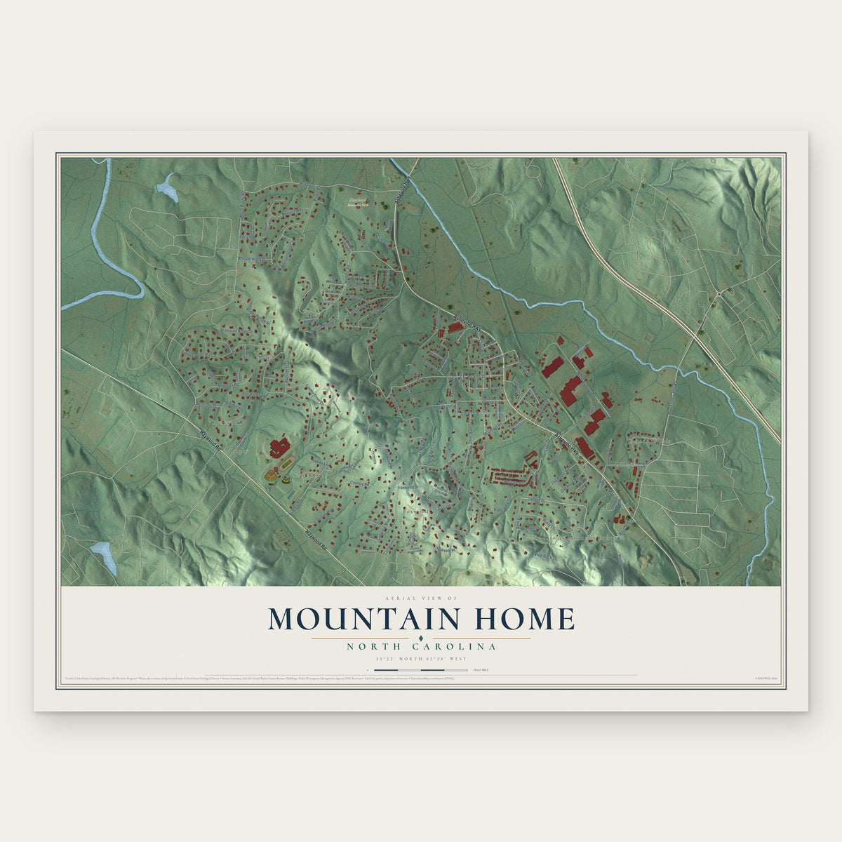 Mountain Home, North Carolina map print, the full design