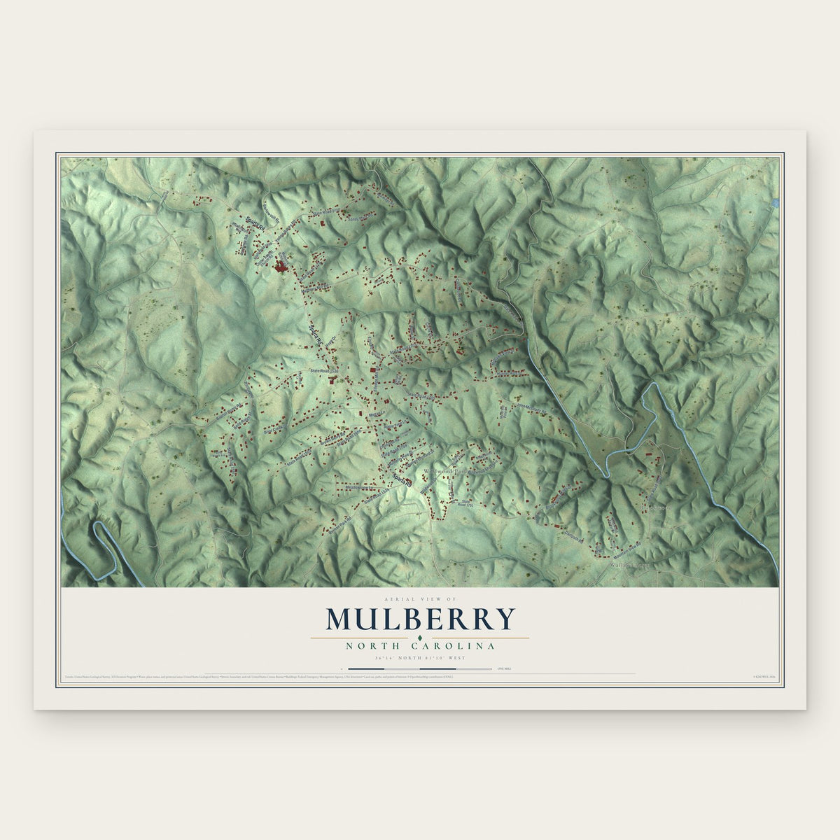 Mulberry, North Carolina map print, the full design