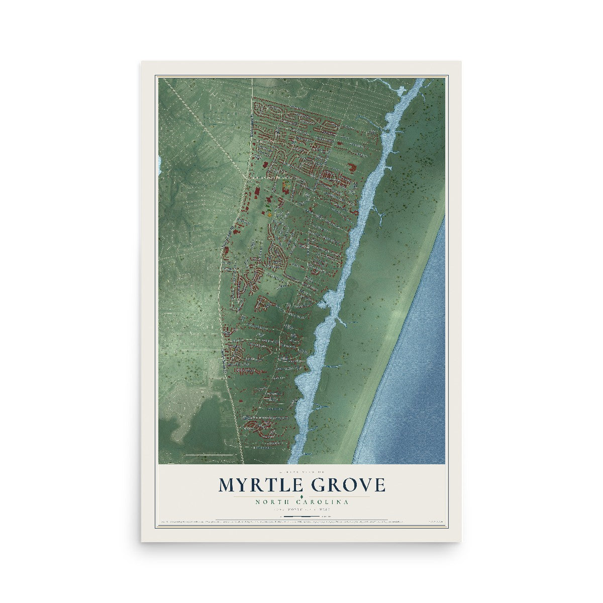Map of Myrtle Grove, North Carolina, 12 x 18 inch unframed archival matte print