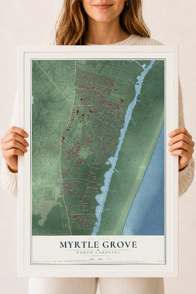 Map of Myrtle Grove, North Carolina, 18 x 24 inch print in a white wood frame