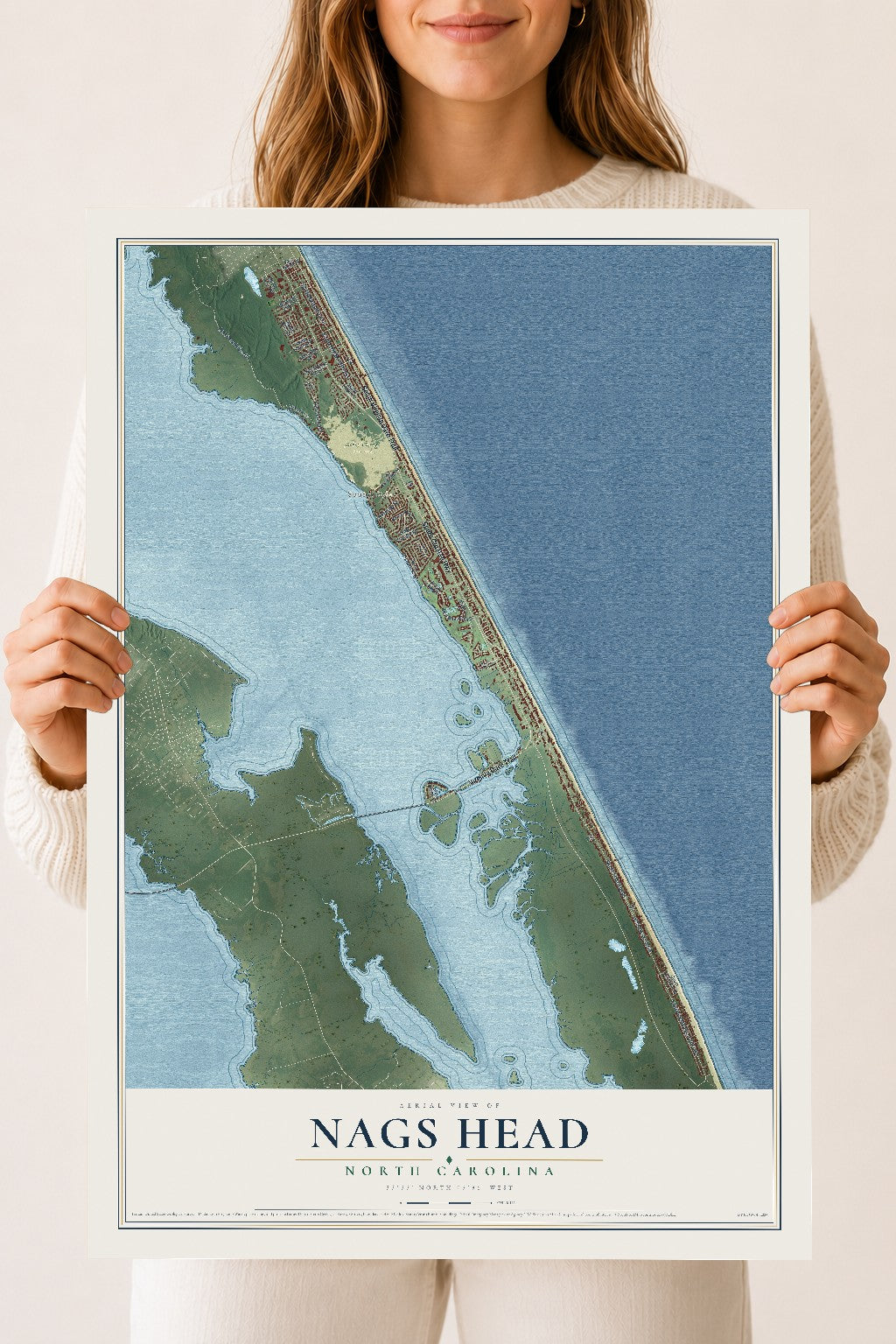 Map of Nags Head, North Carolina, 18 x 24 inch unframed archival matte print