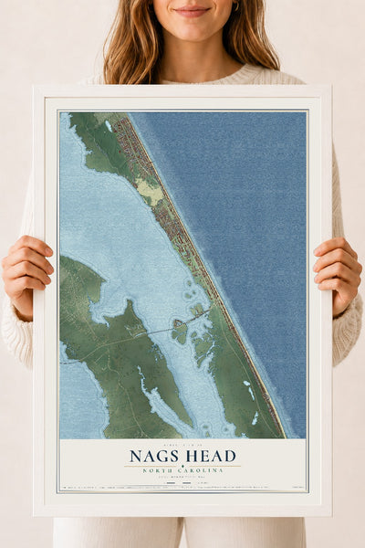 Map of Nags Head, North Carolina, 18 x 24 inch print in a white wood frame