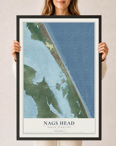 Map of Nags Head, North Carolina, 24 x 36 inch print in a black wood frame