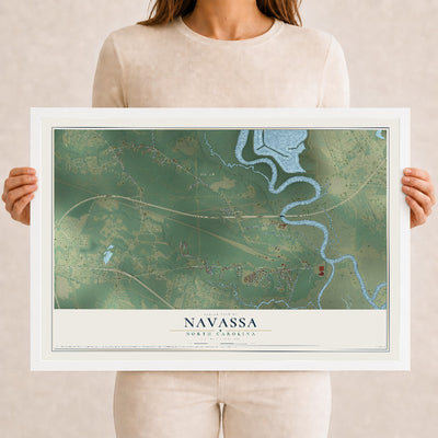Map of Navassa, North Carolina, 12 x 18 inch print in a white wood frame