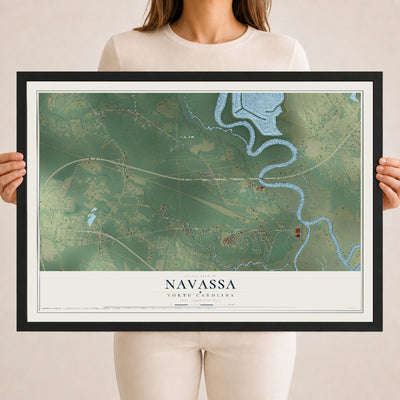 Map of Navassa, North Carolina, 18 x 24 inch print in a black wood frame