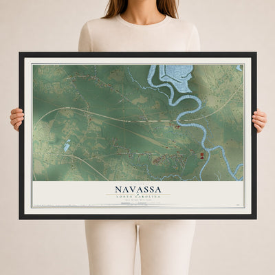 Map of Navassa, North Carolina, 24 x 36 inch print in a black wood frame