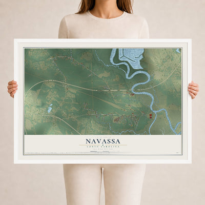 Map of Navassa, North Carolina, 24 x 36 inch print in a white wood frame
