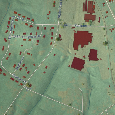 Second close-up of the map of New London, North Carolina print showing more streets and buildings