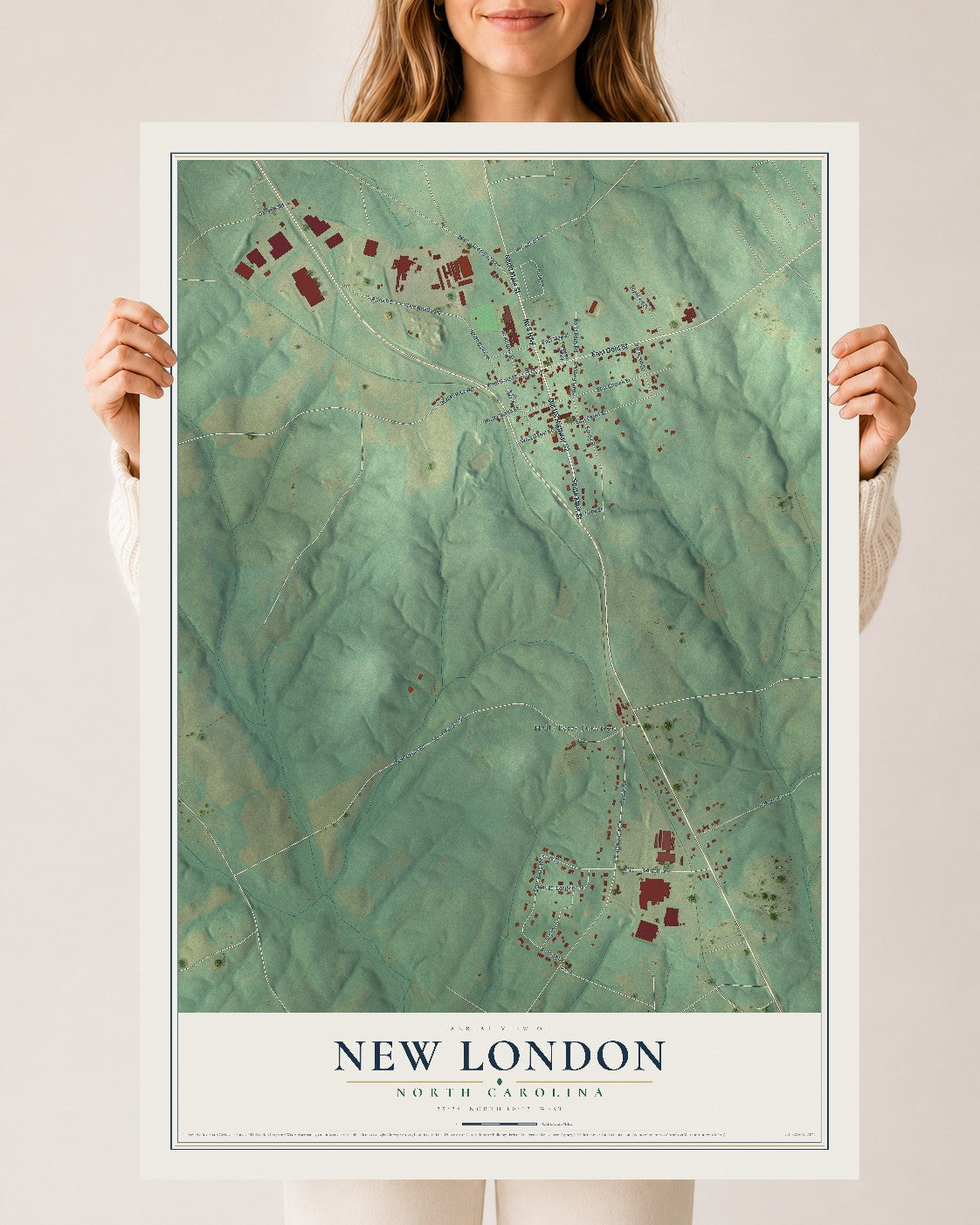 Map of New London, North Carolina, 24 x 36 inch unframed archival matte print