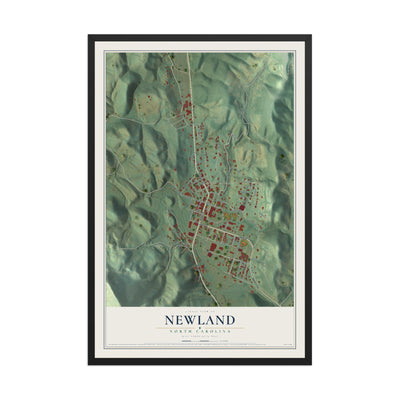 Map of Newland, North Carolina, 12 x 18 inch print in a black wood frame