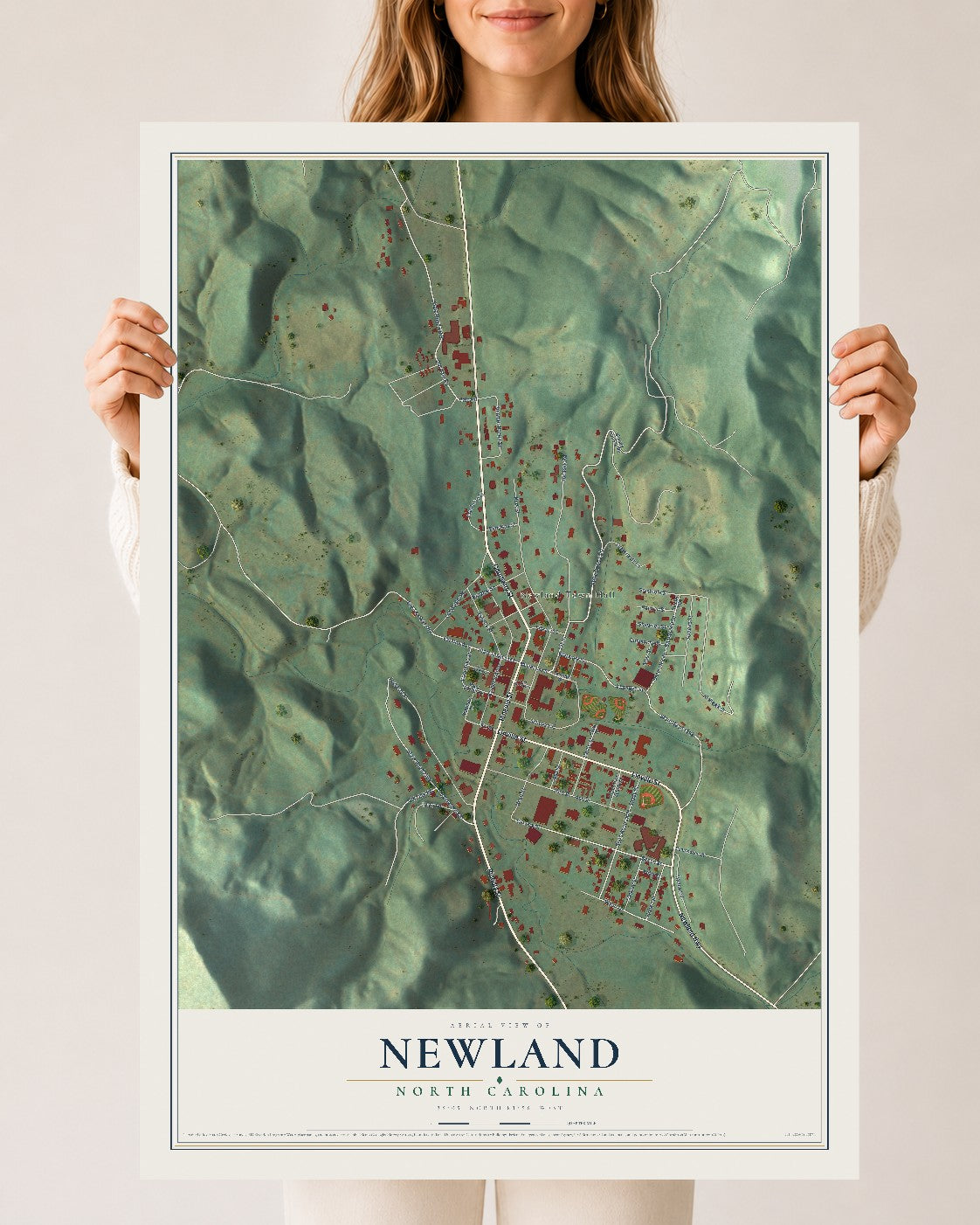 Map of Newland, North Carolina, 24 x 36 inch unframed archival matte print