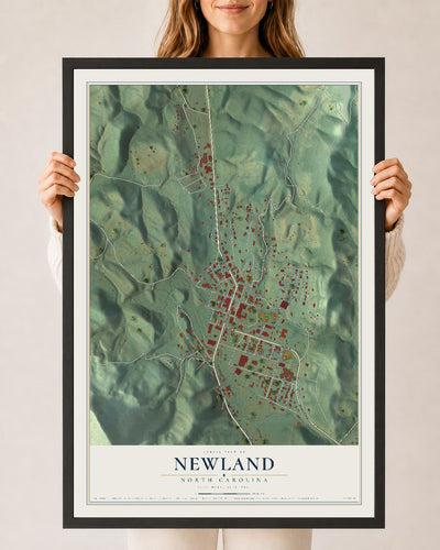 Map of Newland, North Carolina, 24 x 36 inch print in a black wood frame