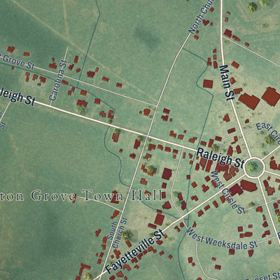 Close-up of the map of Newton Grove, North Carolina print showing street and building detail