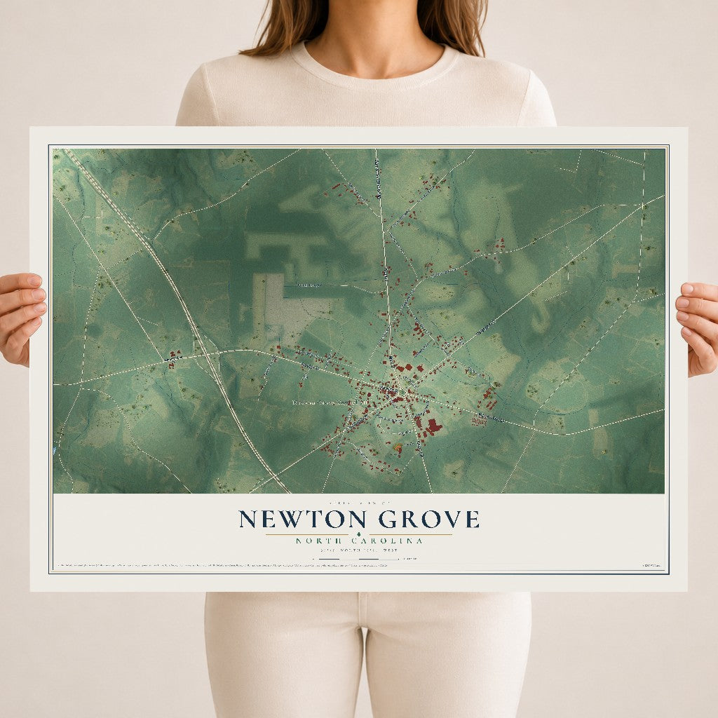 Map of Newton Grove, North Carolina, 18 x 24 inch unframed archival matte print