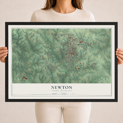 Map of Newton, North Carolina, 18 x 24 inch print in a black wood frame