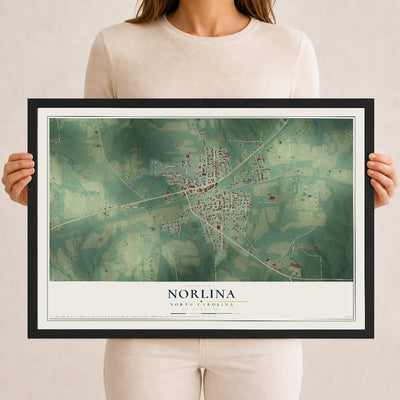 Map of Norlina, North Carolina, 12 x 18 inch print in a black wood frame