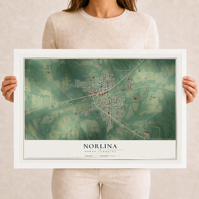 Map of Norlina, North Carolina, 12 x 18 inch print in a white wood frame