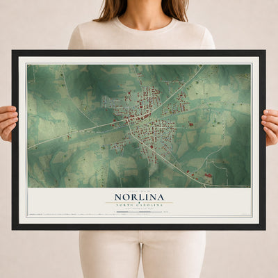 Map of Norlina, North Carolina, 18 x 24 inch print in a black wood frame