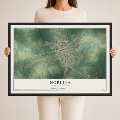 Map of Norlina, North Carolina, 24 x 36 inch print in a black wood frame