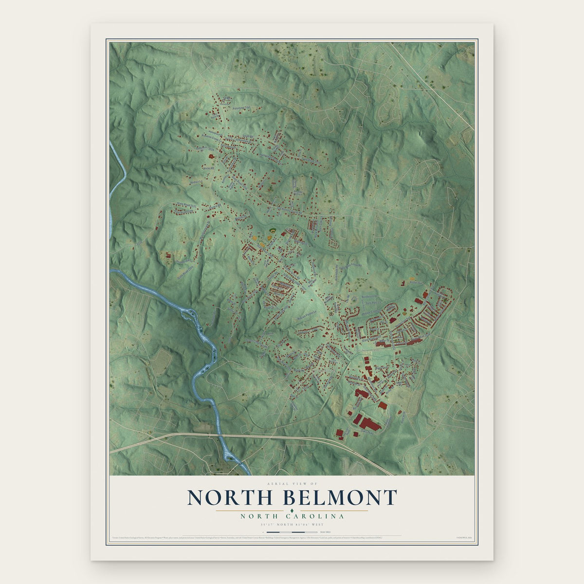 North Belmont, North Carolina map print, the full design