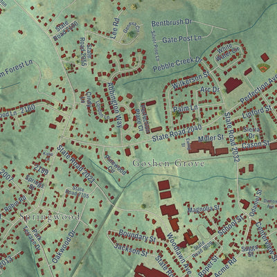 Close-up of the map of North Belmont, North Carolina print showing street and building detail