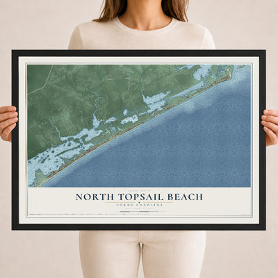 Map of North Topsail Beach, North Carolina, 18 x 24 inch print in a black wood frame
