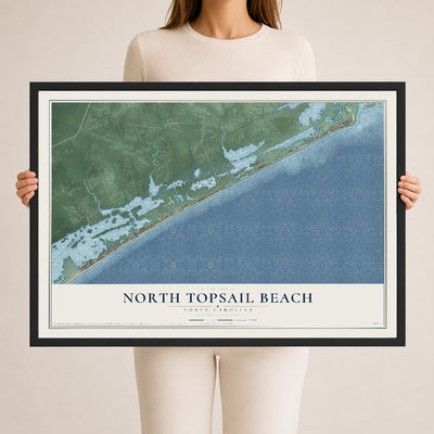Map of North Topsail Beach, North Carolina, 24 x 36 inch print in a black wood frame