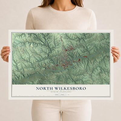 Map of North Wilkesboro, North Carolina, 12 x 18 inch unframed archival matte print