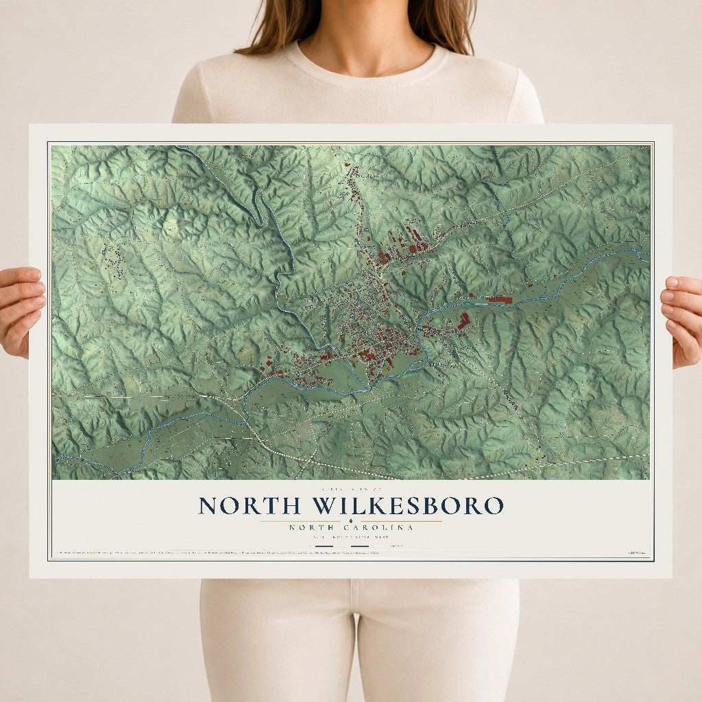 Map of North Wilkesboro, North Carolina, 18 x 24 inch unframed archival matte print