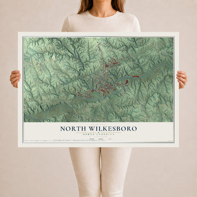 Map of North Wilkesboro, North Carolina, 24 x 36 inch unframed archival matte print