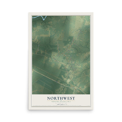 Map of Northwest, North Carolina, 12 x 18 inch unframed archival matte print