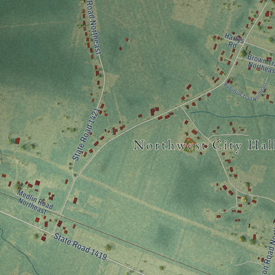 Second close-up of the map of Northwest, North Carolina print showing more streets and buildings