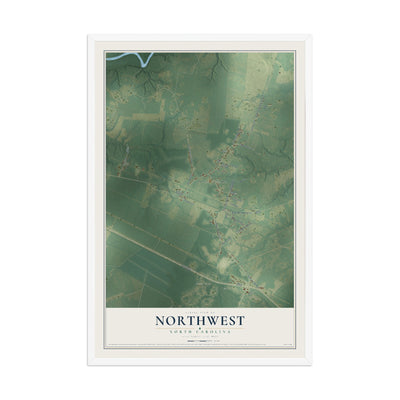 Map of Northwest, North Carolina, 12 x 18 inch print in a white wood frame