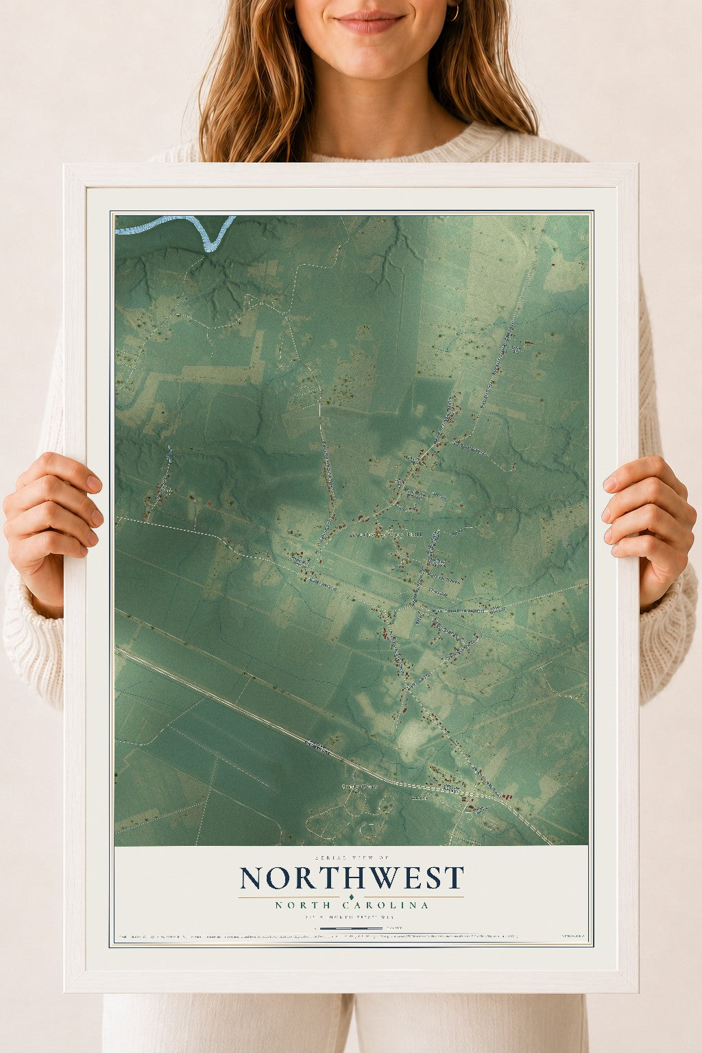 Map of Northwest, North Carolina, 18 x 24 inch print in a white wood frame