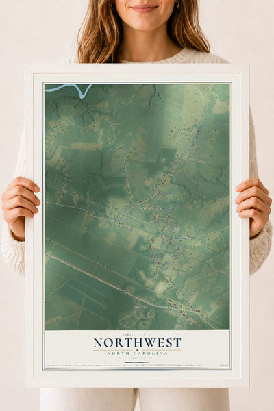 Map of Northwest, North Carolina, 18 x 24 inch print in a white wood frame
