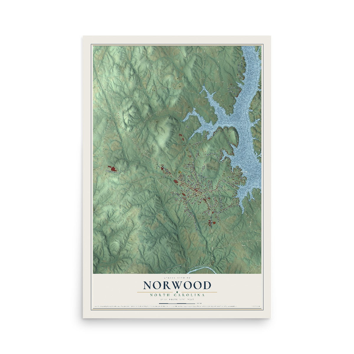 Map of Norwood, North Carolina, 12 x 18 inch unframed archival matte print