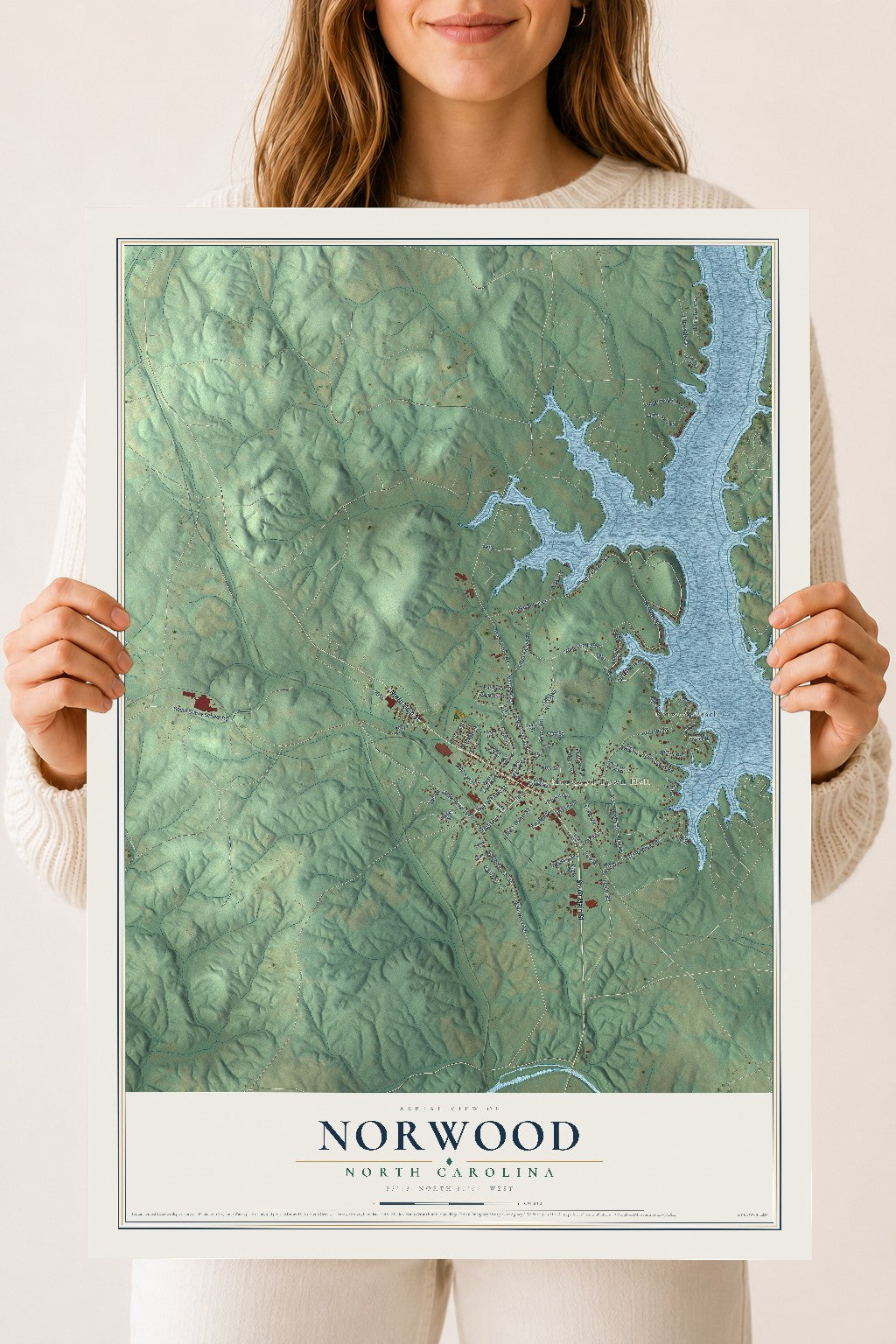 Map of Norwood, North Carolina, 18 x 24 inch unframed archival matte print