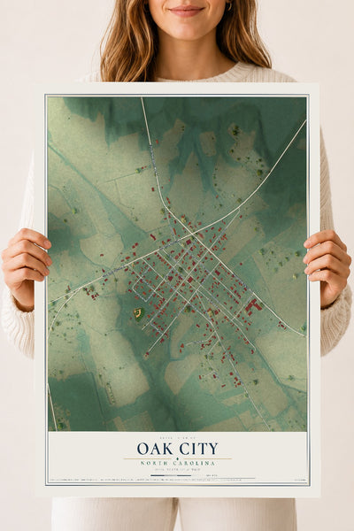Map of Oak City, North Carolina, 18 x 24 inch unframed archival matte print