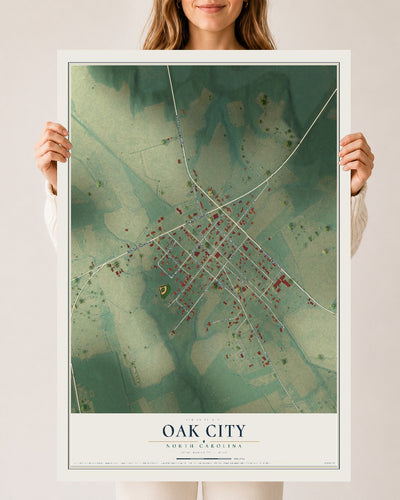 Map of Oak City, North Carolina, 24 x 36 inch unframed archival matte print