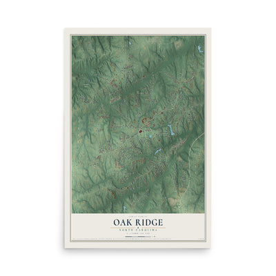Map of Oak Ridge, North Carolina, 12 x 18 inch unframed archival matte print