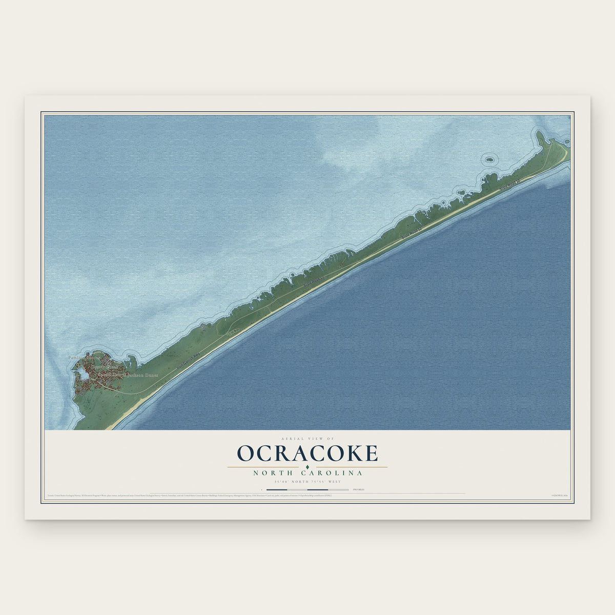 Ocracoke, North Carolina map print, the full design